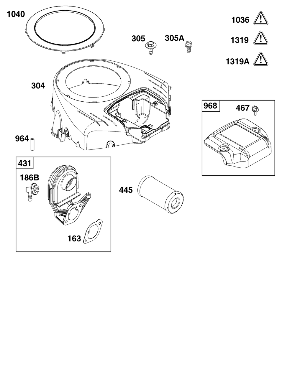 Blower Housing And Air Cleaner Group Diagram and Parts List for 40R577-0002-H5 400000 - 699999 Briggs and Stratton Engine